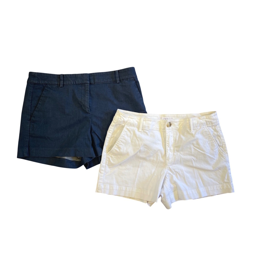 Loft Shorts Bundle Size 8 Riviera Dark Blue‎ & White Washed Twill 4 Inch Inseam